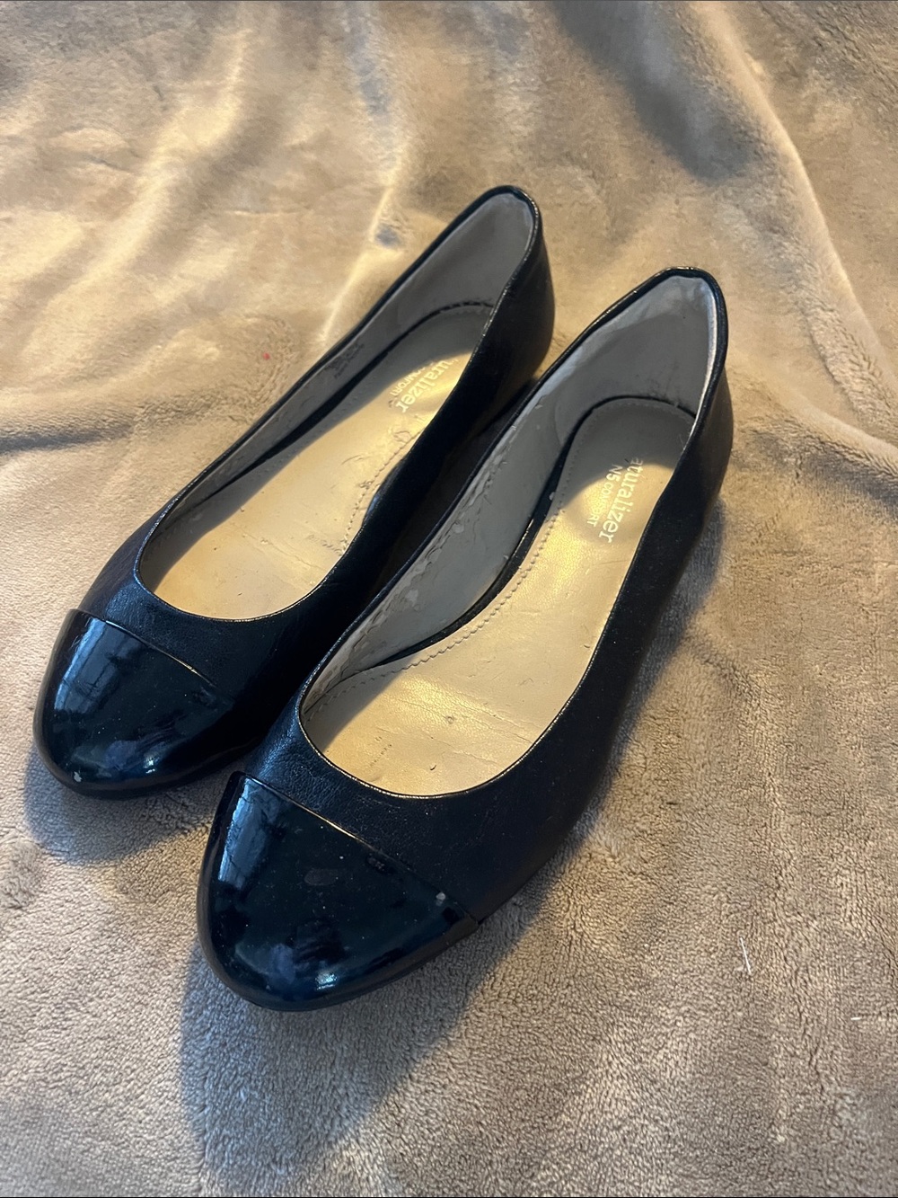 Naturalizer Black Patent Cap-Toe Flats